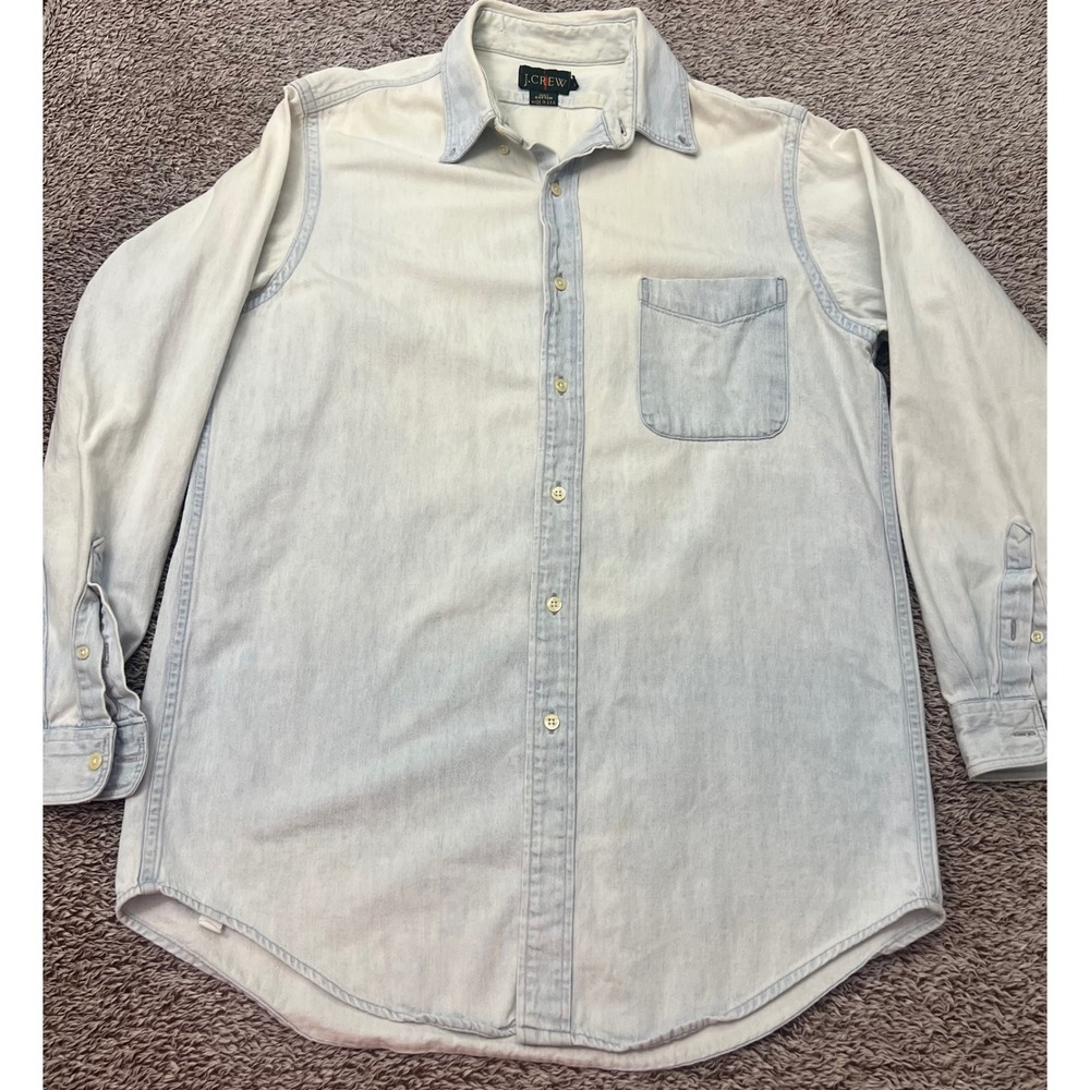Vintage J Crew Mens Shirt Medium Made USA Light Blue Washed Cotton Button Down